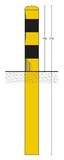 Stootpaal Ø159x4,5x1700 mm. aardebaan geel zwart
